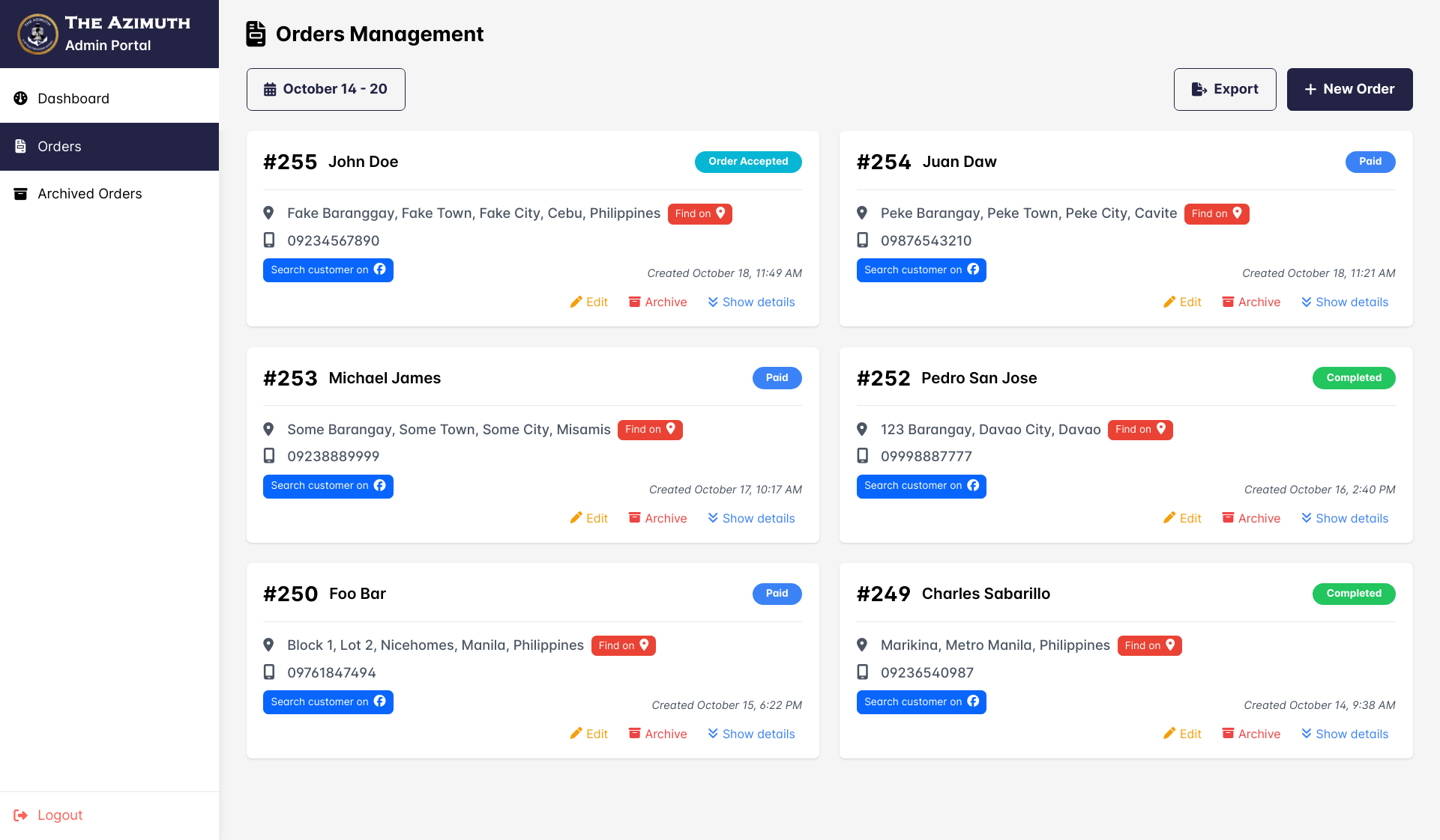 Azimuth Orders Screenshot