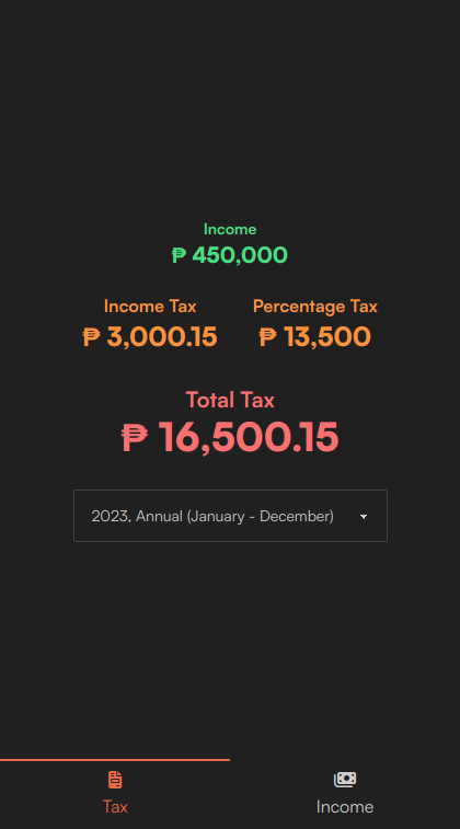 Taxculator Main Page Screenshot