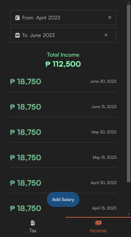 Taxculator Salaries Page Screenshot
